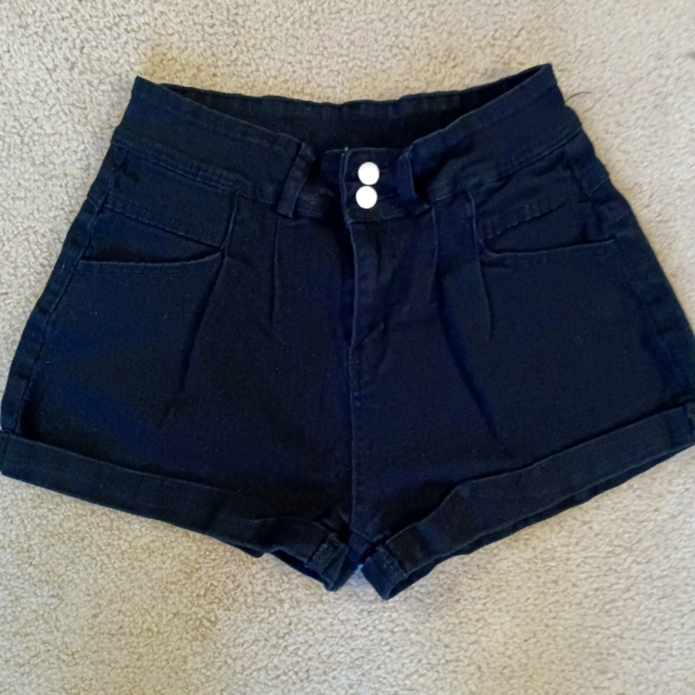 Short High-rise Denim Shorts, Size M, Black